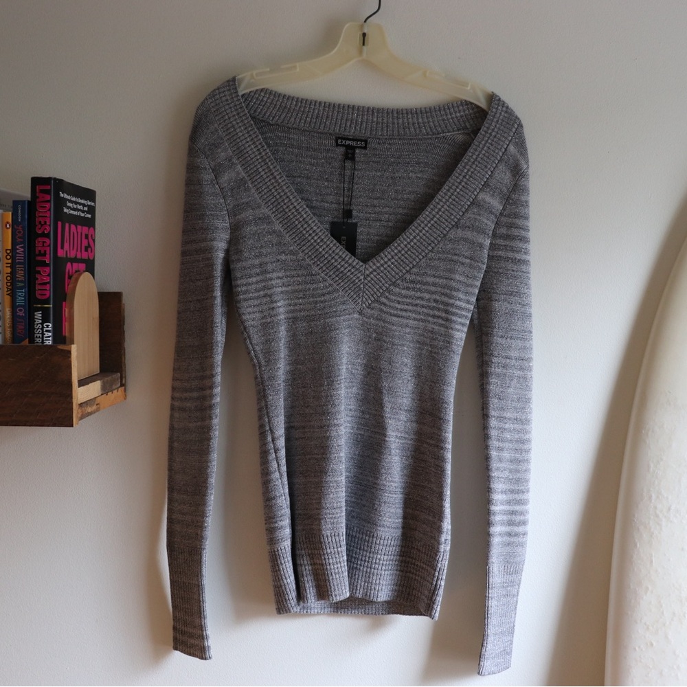 Express new with tags, gray shimmer V-neck long sleeve